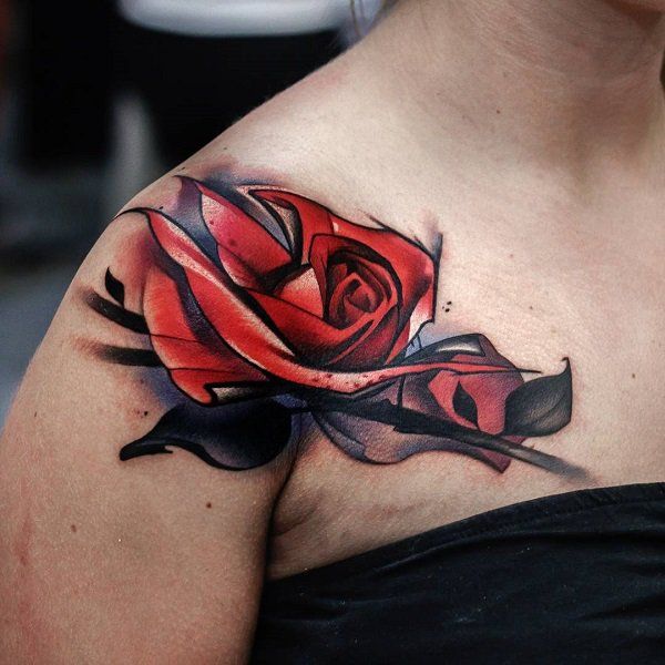 Red rose shoulder tattoo - 70 Awesome Shoulder Tattoos