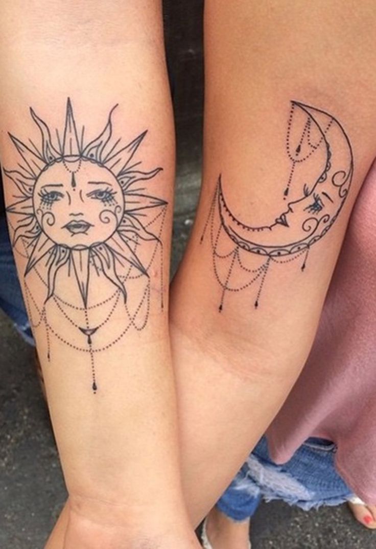 Black Sun and Moon Chandelier Mandala Matching Tattoo Ideas for Best Friends Cou...