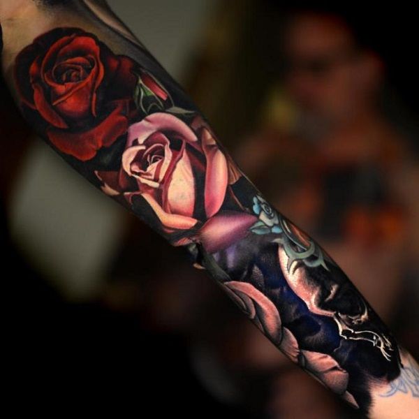 Realistic Floral  Sleeve by Nikko Hurtado - 60 Cool Sleeve Tattoo Designs