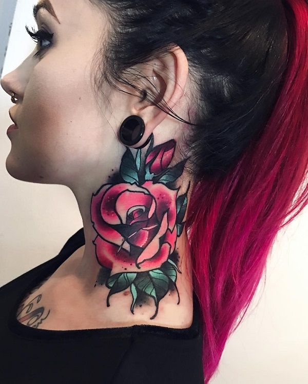 Rose neck tattoo - 120+ Meaningful Rose Tattoo Designs