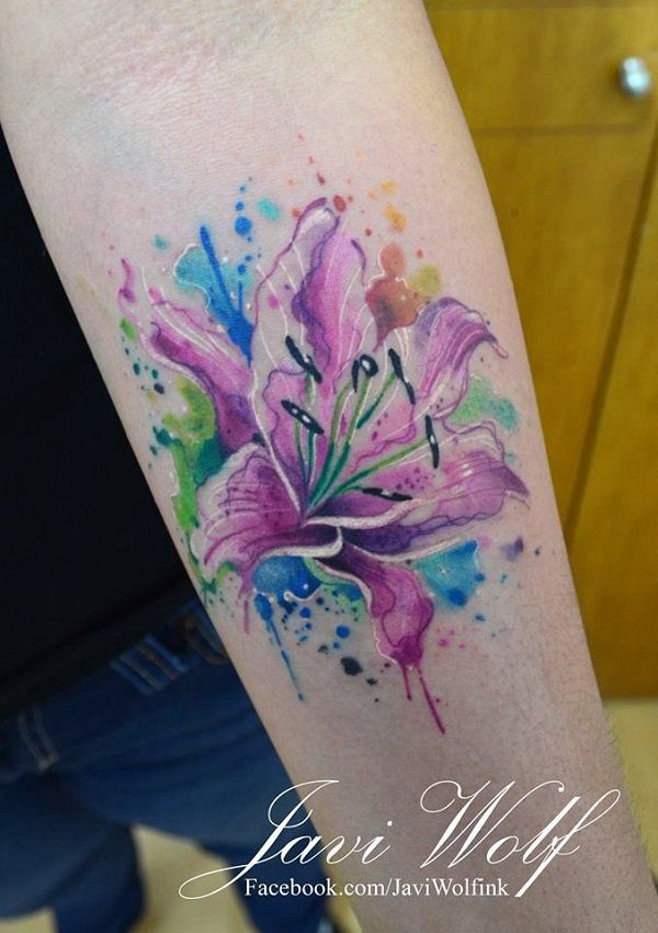 Watercolor Lili Tattoo by Javi Wolf - 55+ Awesome Lily Tattoo Designs
