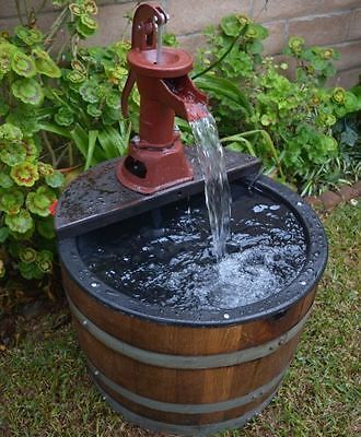 Water Fountain Wine Barrel Yard Patio Garden Rustic Handmade with Electric Pump ...