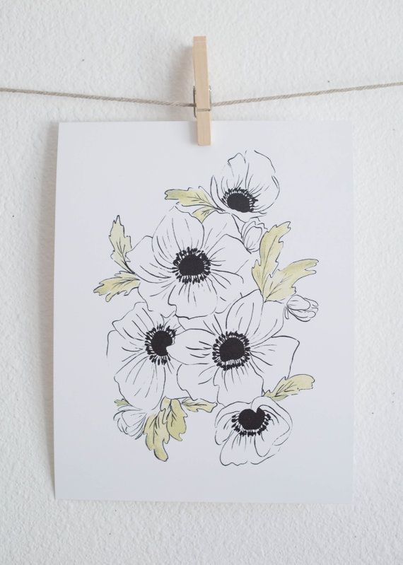 Black and White Anemones - Watercolor Floral by ShannonKirsten