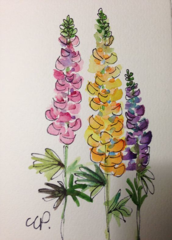 Tall Lupine Spires Watercolor Card by gardenblooms on Etsy: #watercolorarts