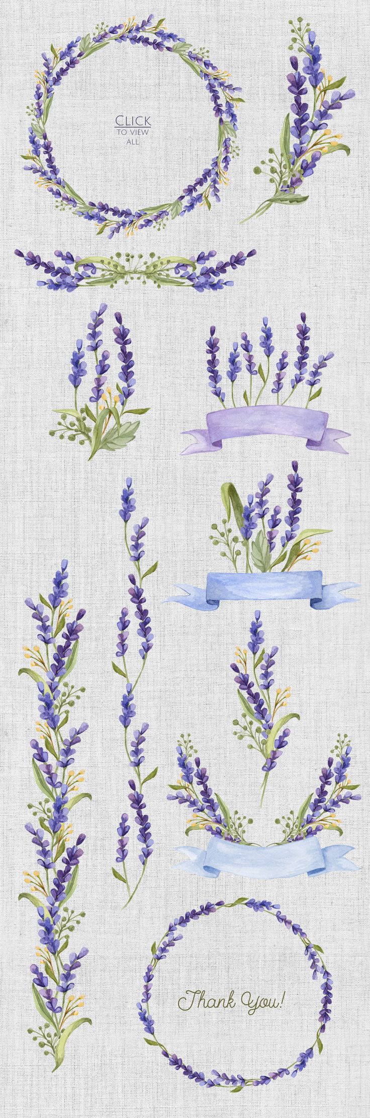 Watercolor set with Lavender Flowers by NataliVA on Creative Market