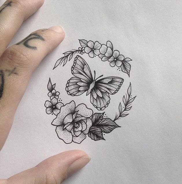 Butterfly & Flowers Tattoo by medusaloux@outloo...