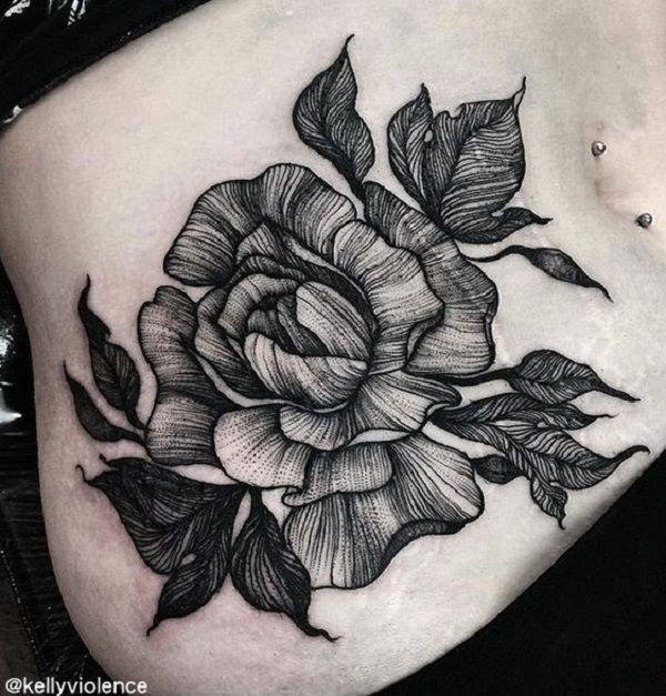 Gray scale peony tattoo  on the abdomen is another one to try. This tattoo look...