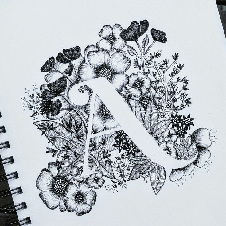 Typography, calligraphy, flowers, alphabet, A