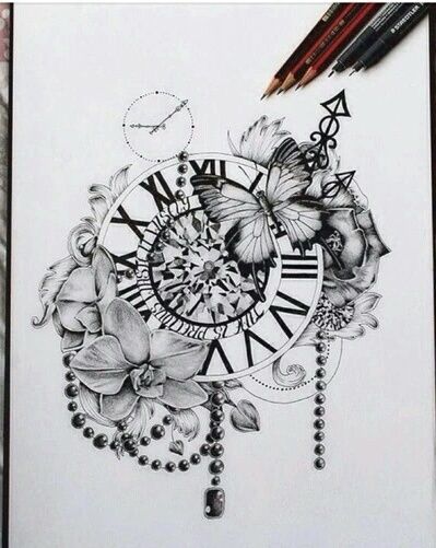 Flowers Drawings Inspiration : art, black and white, clock, creative