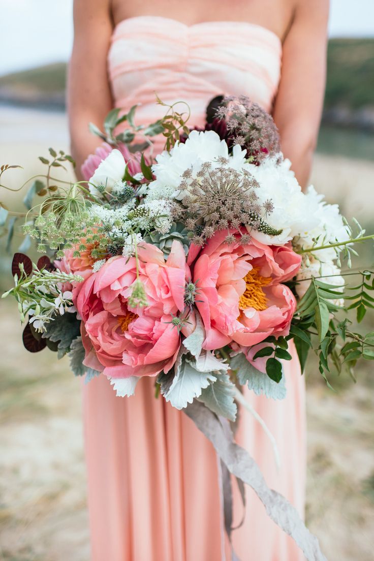Lush large wedding bouquet with peonies