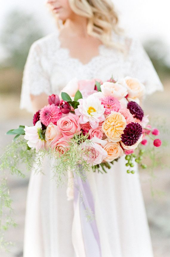 Colorful dahlia and rose bouquet