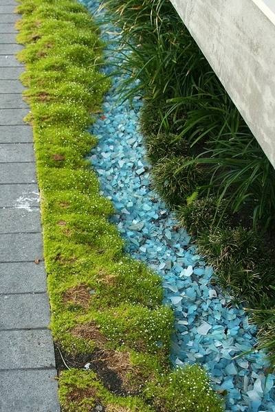 Recycled glass for the garden, could be in dry creek bed too.