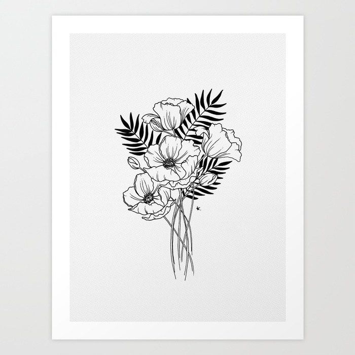 Poppy Black Leave Art Print by wildbloomart. Worldwide shipping available at Soc...