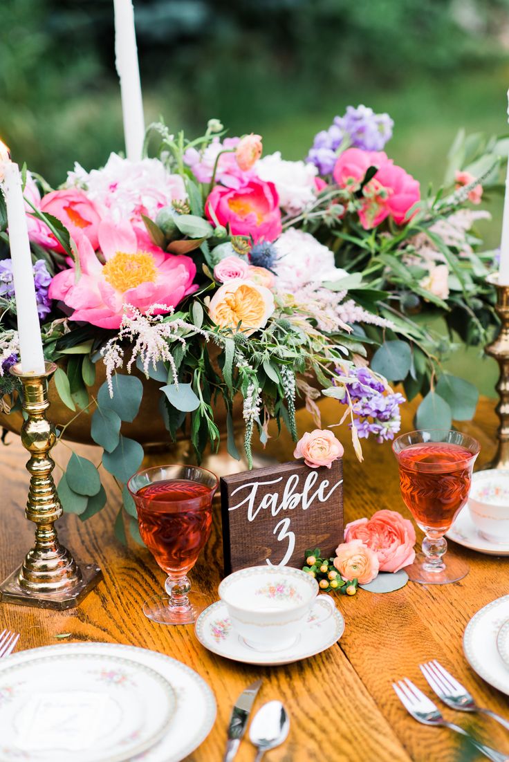 pink and purple floral centerpiece