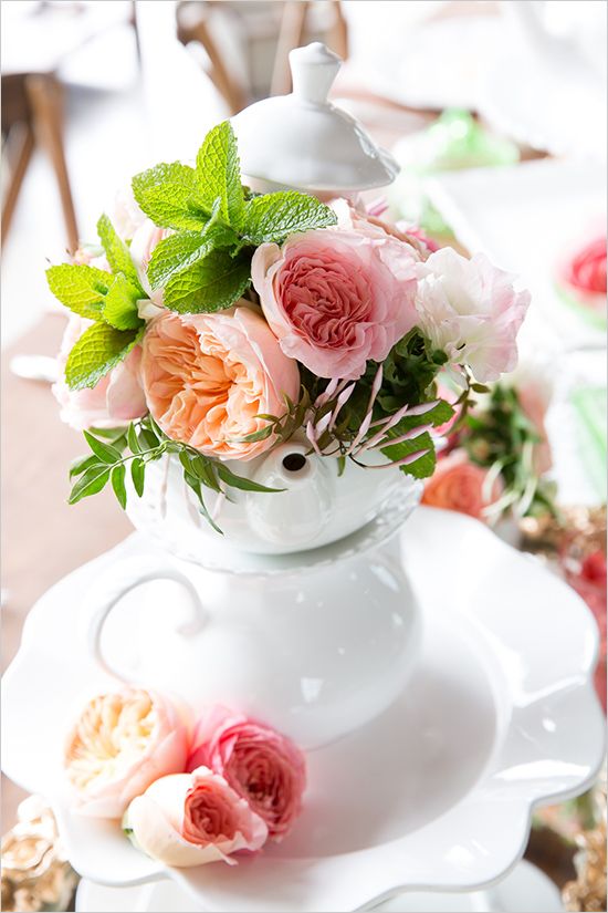 teapot floral centerpiece idea wedding chicks