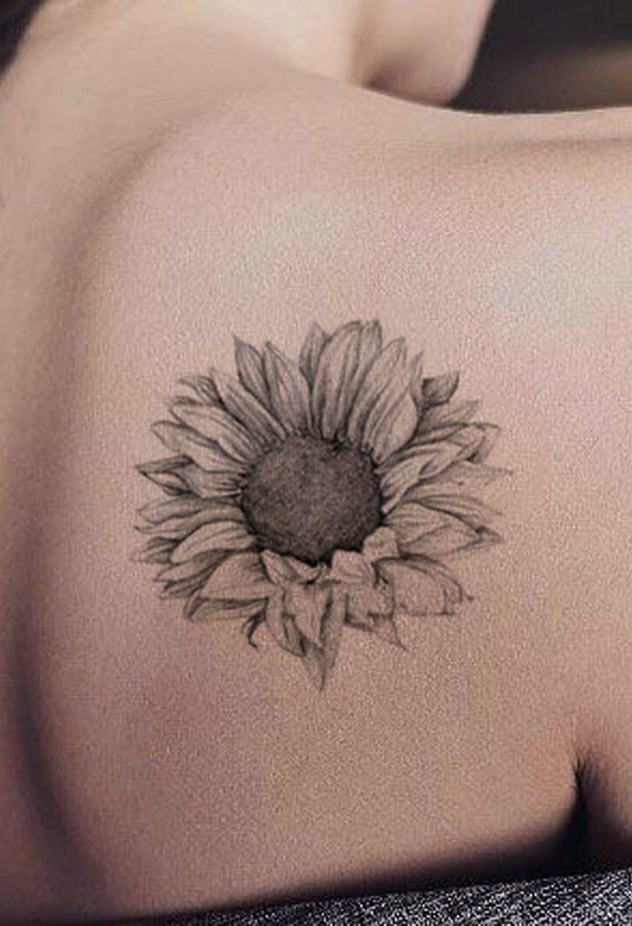 Realistic Black Sunflower Shoulder Tattoo Ideas for Women - Delicate Vintage Flo...