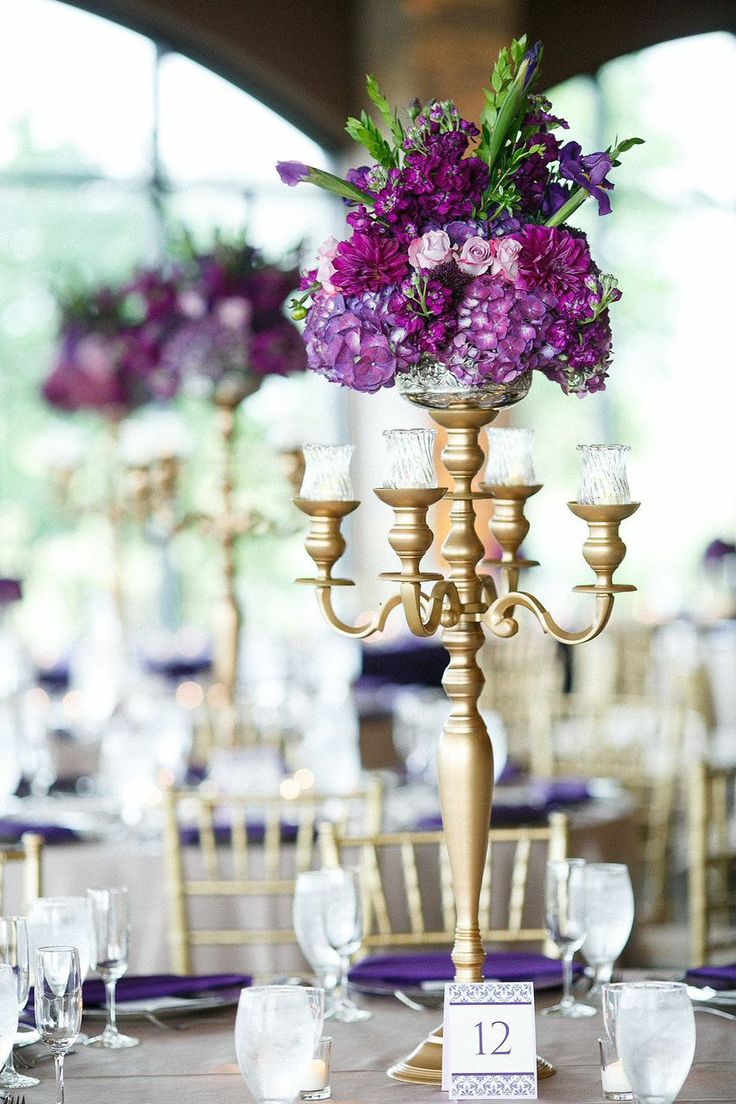 Purple and gold wedding centerpieces #purplewedding #goldwedding