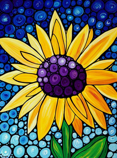 Sunflower Art Print Glory from Painting Colorful Yellow Flower Floral Flowers Fu...
