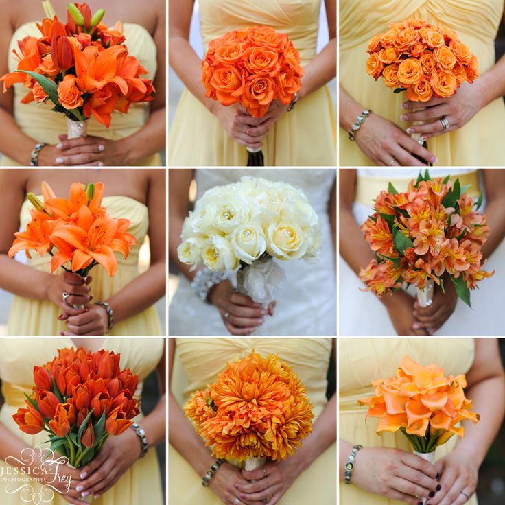 What a great idea: bridesmaid's bouquets of different types of flowers, but ...