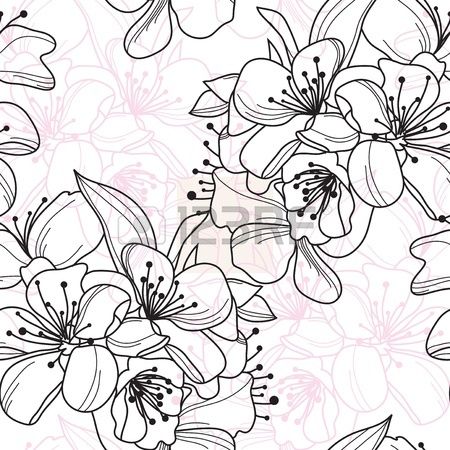 elegant seamless pattern with hand drawn cherry blossom for your..