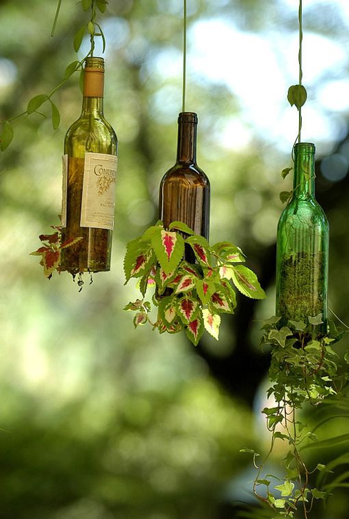 Planter Using Upcycled Wine Bottles