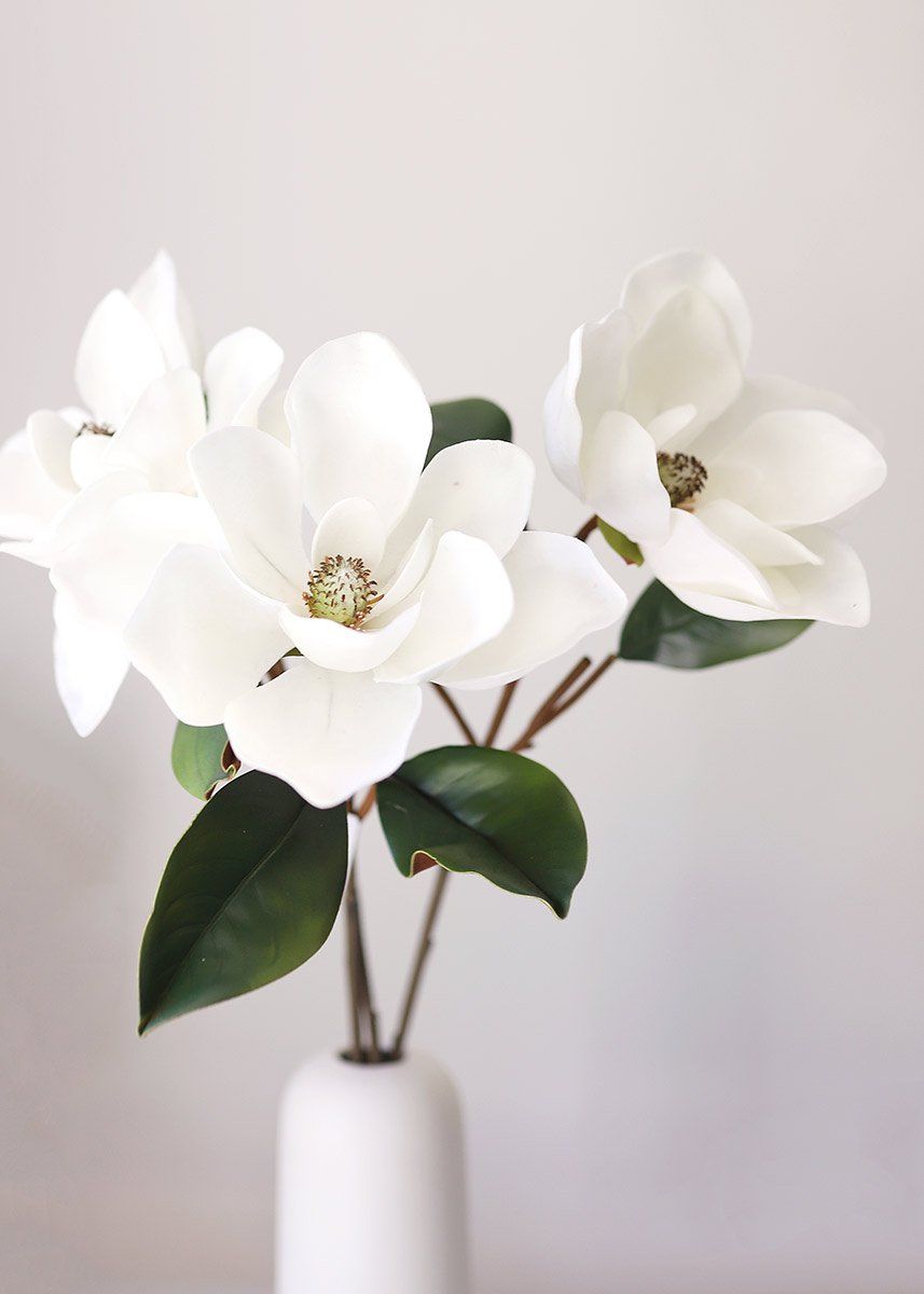 White Real Touch Magnolia Flower - 8